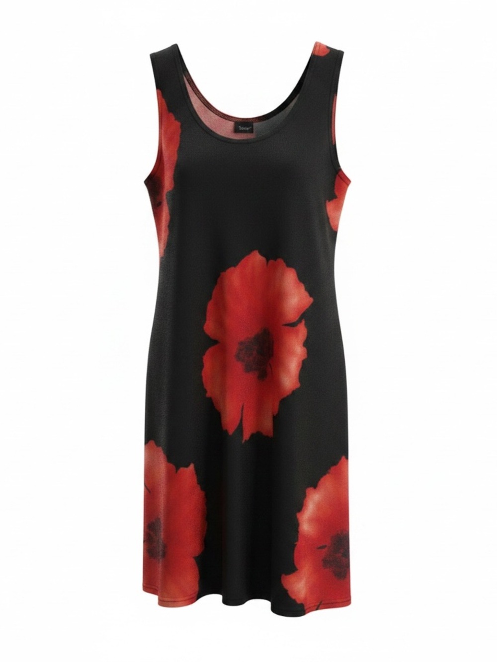 Vintage JoStar Black Tank Dress with Red Floral Print